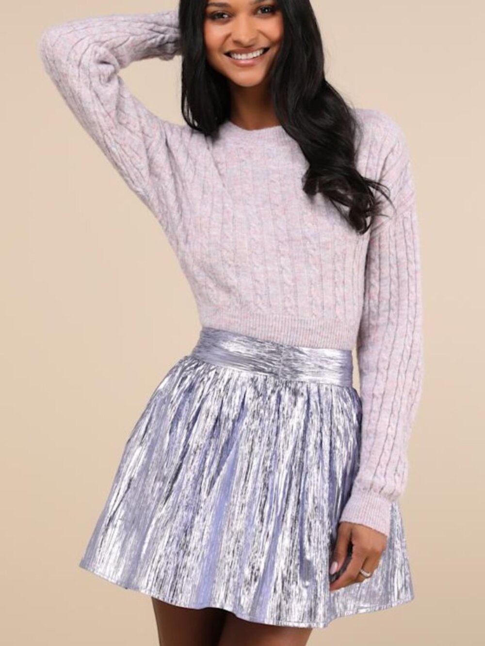 Lulus Celebrated Shine Lavender Metallic Mini Skirt Purple - Size S